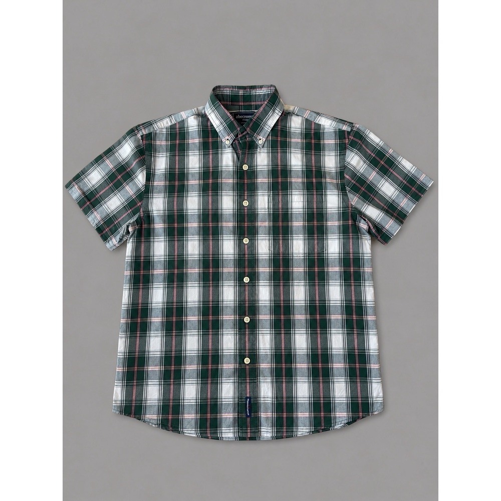 Abercrombie Plaid Button Down Shirt Men's Green Short Sleeve Cotton Fits M